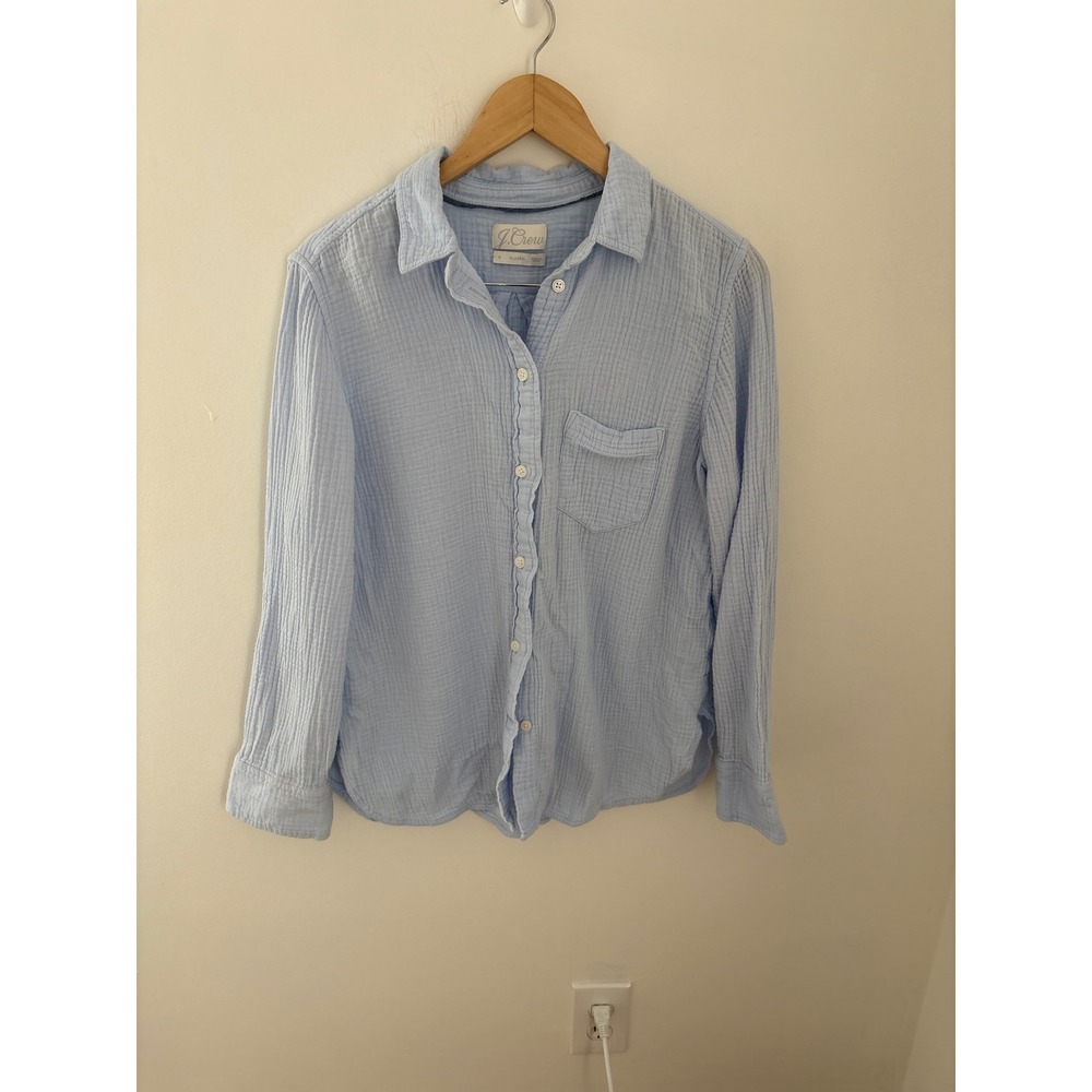 J.Crew Light Blue Double Gauze Cotton Classic Button Down Shirt Womens Size 10